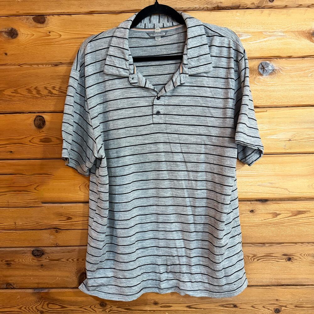 Smartwool Men’s 100% Merino Wool Gray Striped Short Sleeve Polo Size Large